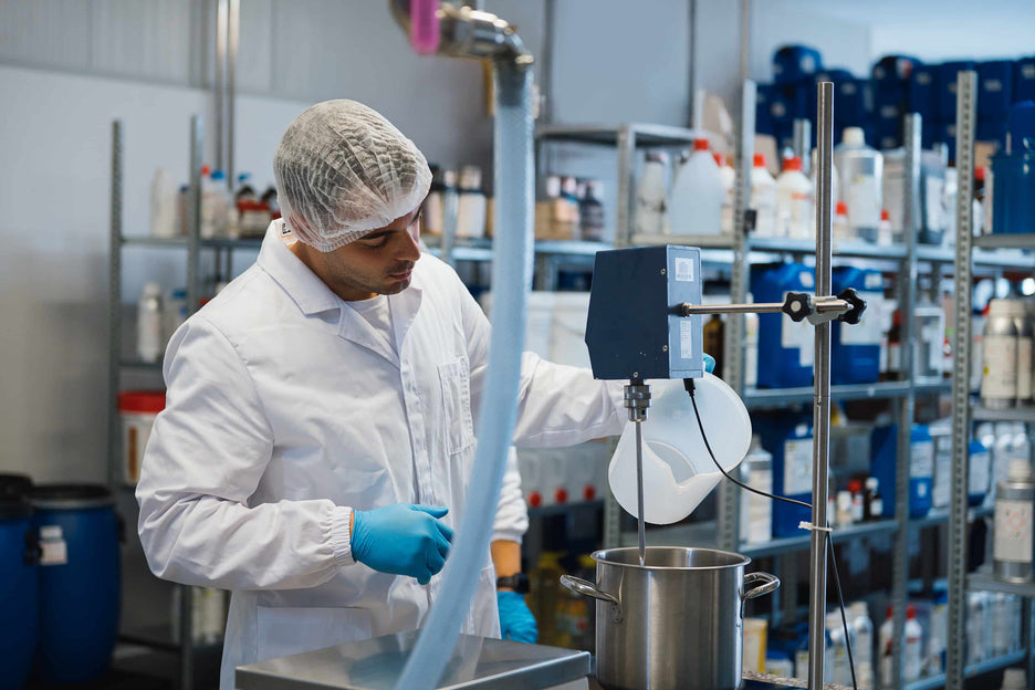 Operatore in laboratorio che produce aromi